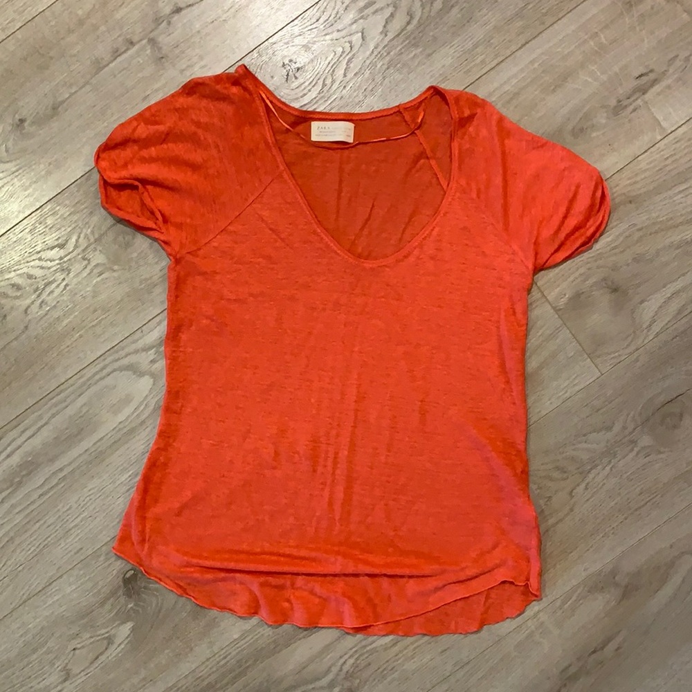 Zara Collection Basic Linen Short Sleeve Top Sz L